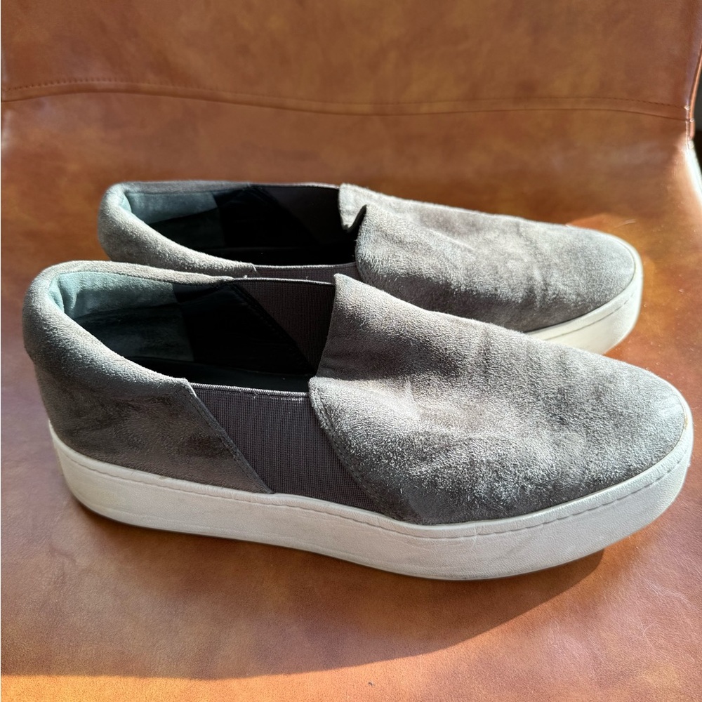Vince Gray Suede Platform Slip-On Sneakers